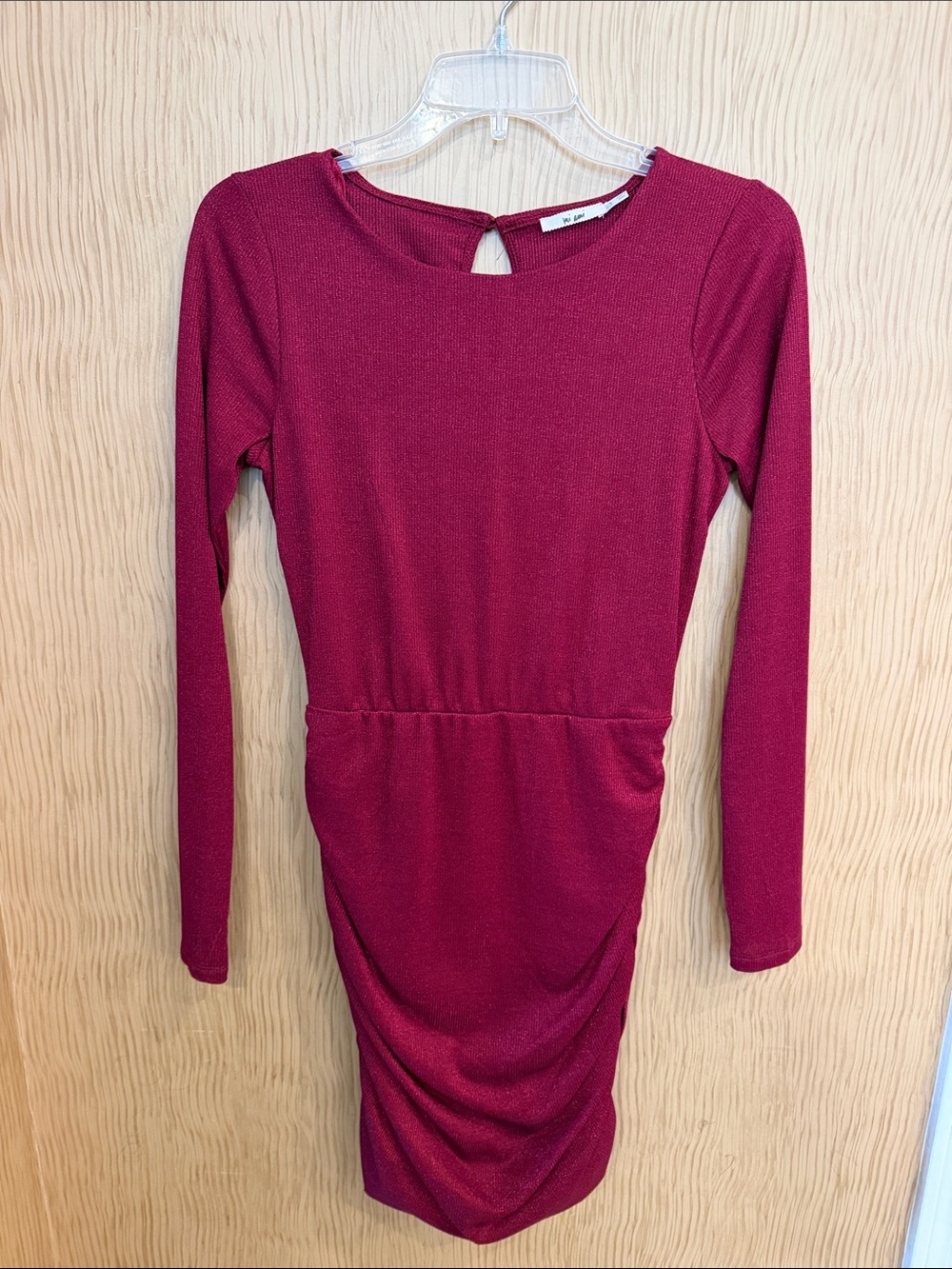 miami Long-Sleeve Ruched Bodycon Dress - Burgundy
